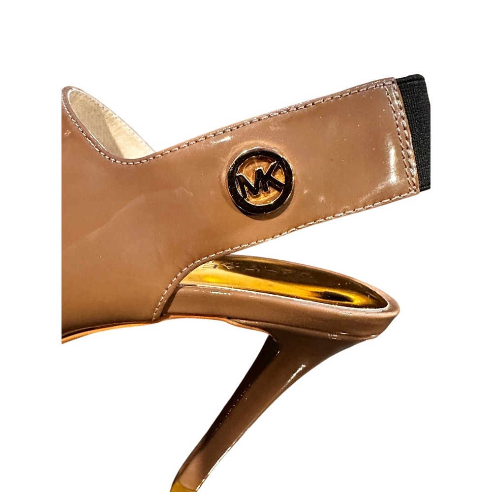 Michael Kors Womens Tan Patent Leather Slingback Heels Shoes Size 7.5M - Picture 4 of 8